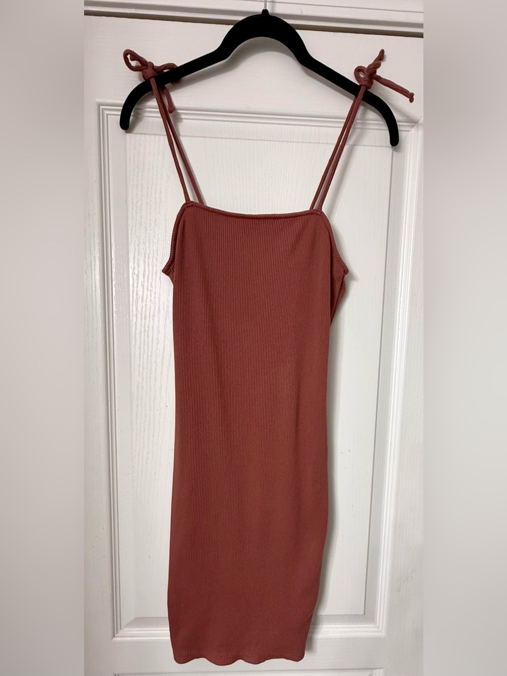 Wild Fable Ribbed Tie-Shoulder Mini Dress in Rust